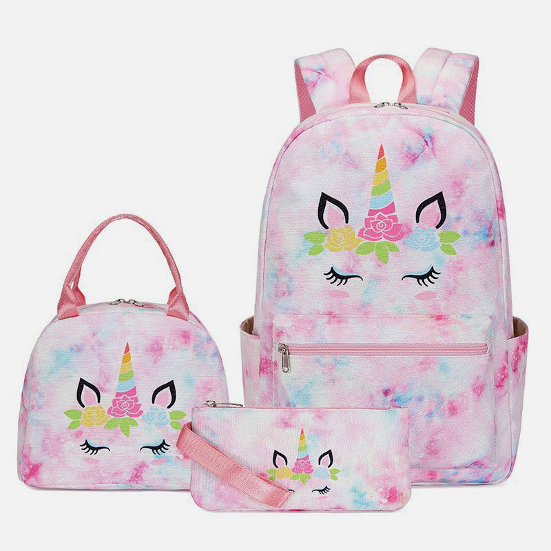 3Pcs Tie-Dye School Bag Set Backpack Lunch Bag Pencil Case