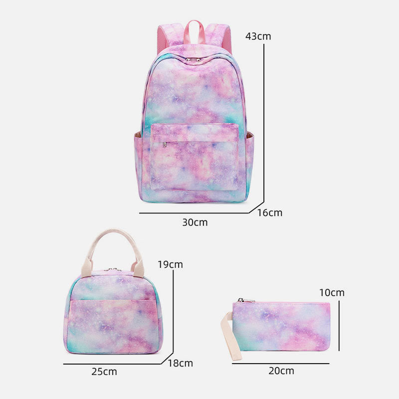 3Pcs Tie-Dye School Bag Set Backpack Lunch Bag Pencil Case