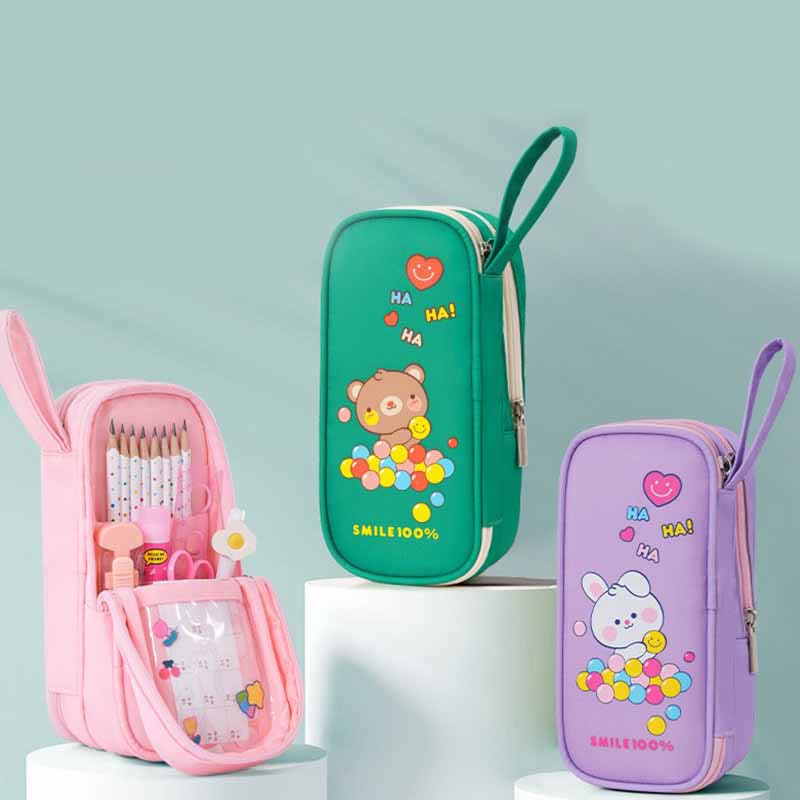 Double Zip Cute Pencil Case for School Pen Pouch Stationery Storage