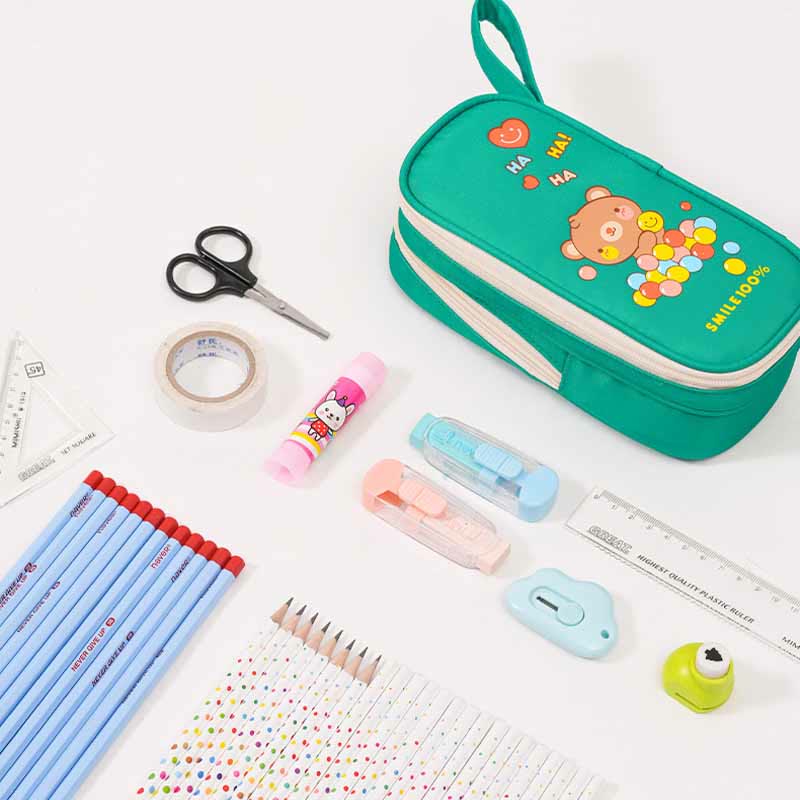 Double Zip Cute Pencil Case for School Pen Pouch Stationery Storage