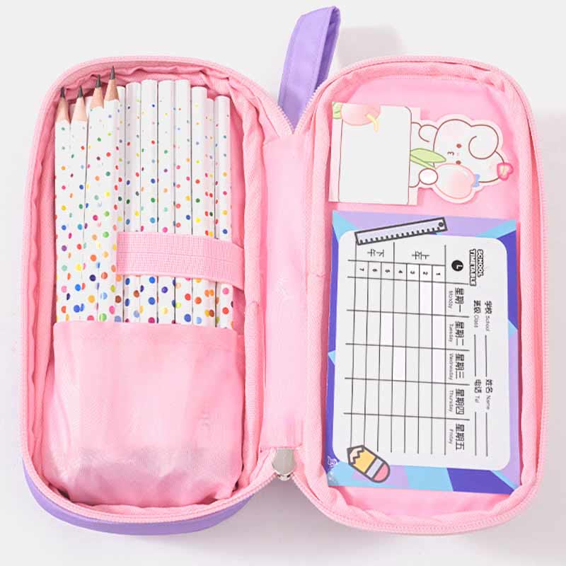 Double Zip Cute Pencil Case for School Pen Pouch Stationery Storage