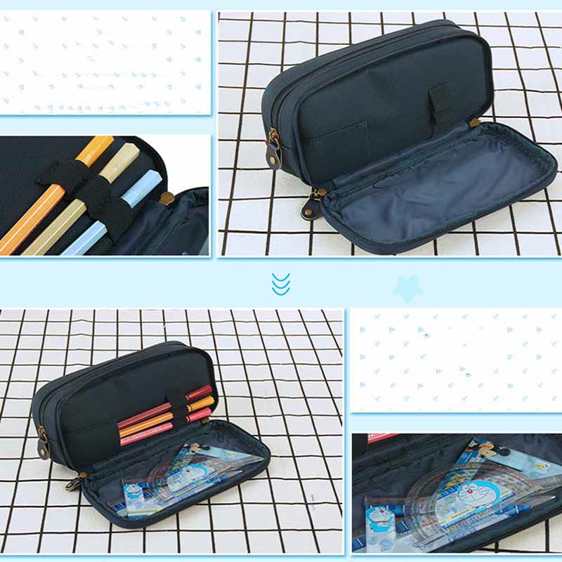 Navy Style Two Zip Pen Pouch Pencil Case for Boys Teens