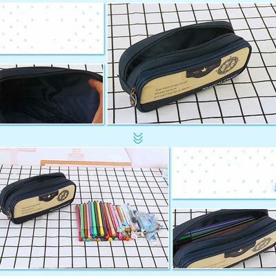 Navy Style Two Zip Pen Pouch Pencil Case for Boys Teens