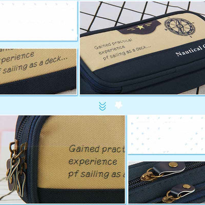 Navy Style Two Zip Pen Pouch Pencil Case for Boys Teens