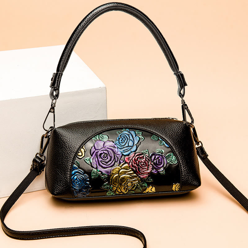 Elegant Crossbody Bag Women Half Round Floral Emblossing Shoulder Bag