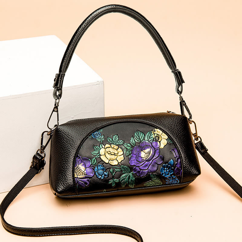 Elegant Crossbody Bag Women Half Round Floral Emblossing Shoulder Bag