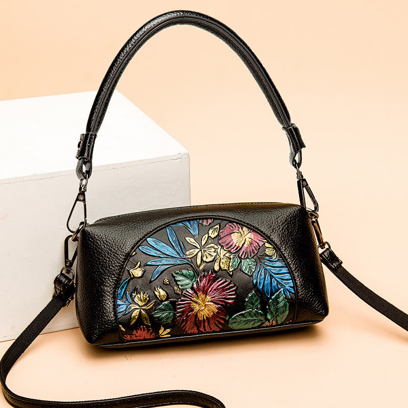 Elegant Crossbody Bag Women Half Round Floral Emblossing Shoulder Bag