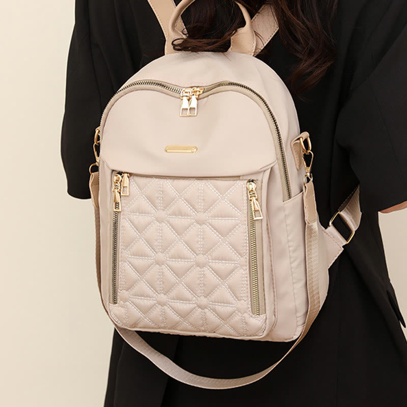 Multi-Pocket Quilted Backpack Shoulder Bag for Women with Shoulder Strap