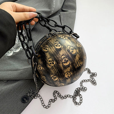 Halloween Party Bag Faux Leather Round Skull Printed Handbag