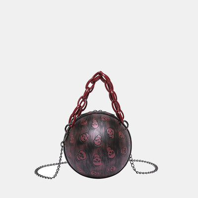 Halloween Party Bag Faux Leather Round Skull Printed Handbag