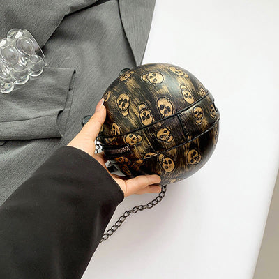 Halloween Party Bag Faux Leather Round Skull Printed Handbag