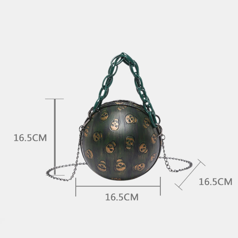 Halloween Party Bag Faux Leather Round Skull Printed Handbag