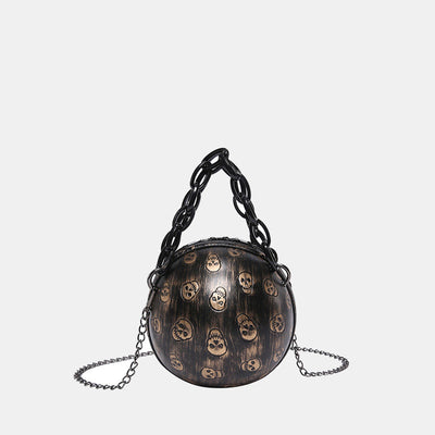 Halloween Party Bag Faux Leather Round Skull Printed Handbag