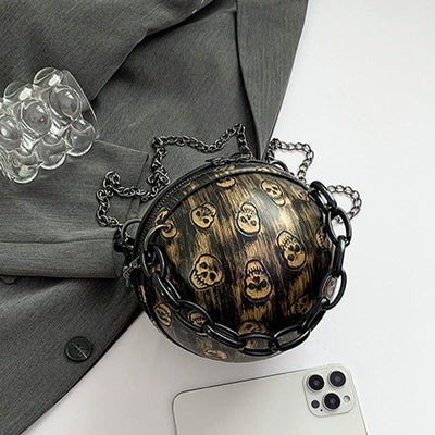 Halloween Party Bag Faux Leather Round Skull Printed Handbag