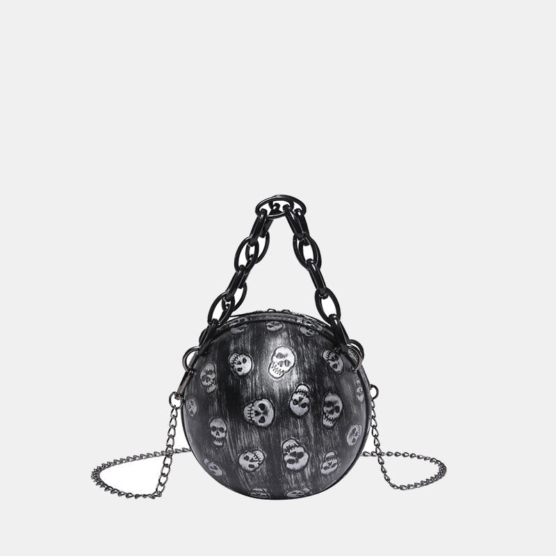 Halloween Party Bag Faux Leather Round Skull Printed Handbag