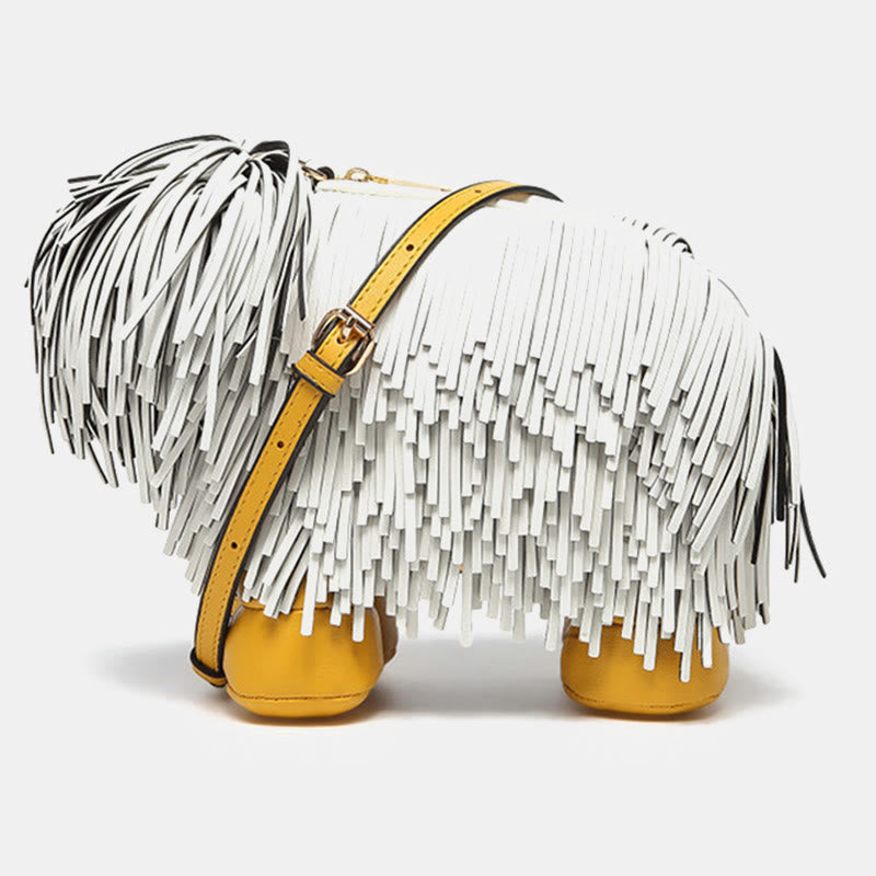 Cute Chow Chow Dog Shaped Crossbody Bag Vegan Leather Tassel Handbag