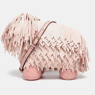 Cute Chow Chow Dog Shaped Crossbody Bag Vegan Leather Tassel Handbag