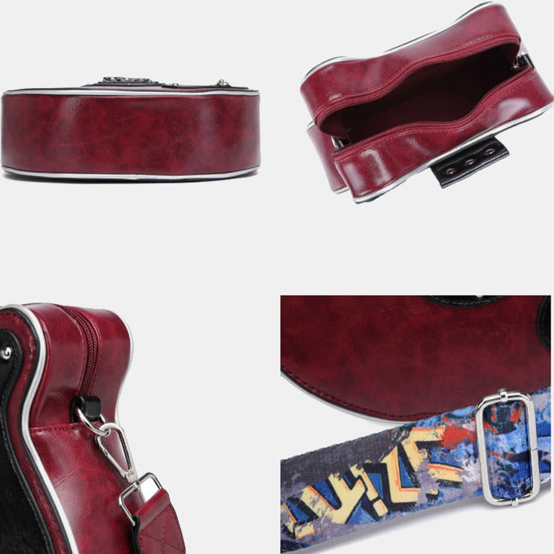 Fashion Guitar Shaped Vegan Leather Crossbody Bag Women's Purse