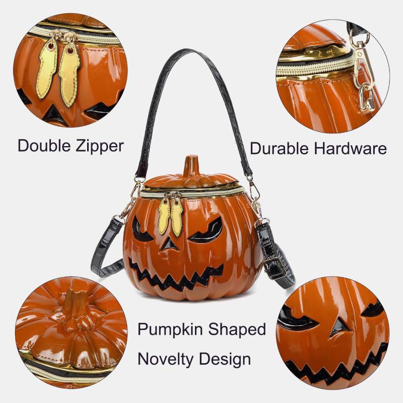 Novelty Pumpkin Shaped Handbag Crossbody Bag Halloween Pumpkin Purse