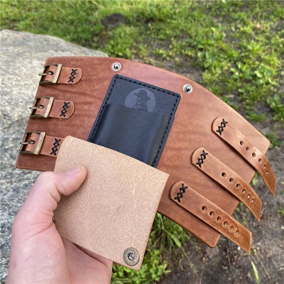 Retro Vegan Leather Wrist Wallet Card Holder Bracelet Medieval Card Holder