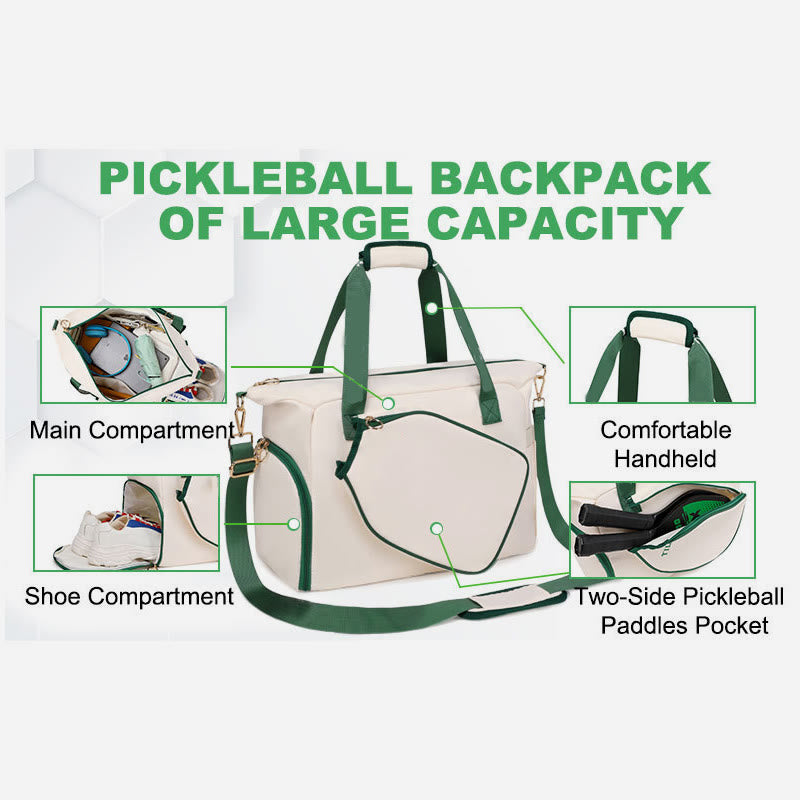 Large Capacity Pickleball Racket Tote Shoulder Bag with Shoe Compartment