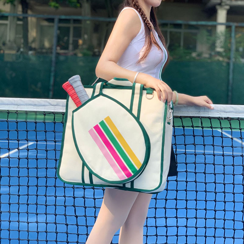 Stylish Stripe Pickleball Tote Bag with Adjustable Strap for Crossbody Handbag