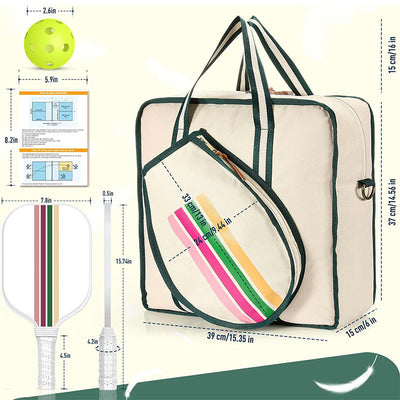 Stylish Stripe Pickleball Tote Bag with Adjustable Strap for Crossbody Handbag