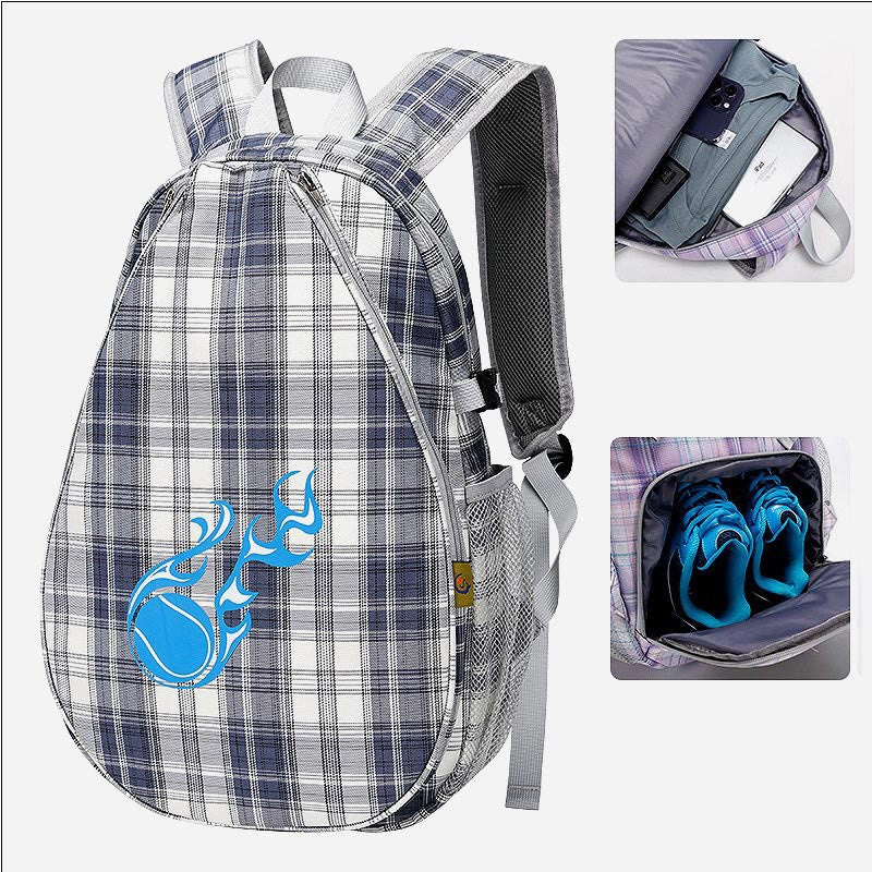 Plaid Print Tennis Racket Bag Backpack with Shoe Compartment