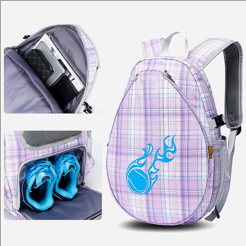 Plaid Print Tennis Racket Bag Backpack with Shoe Compartment