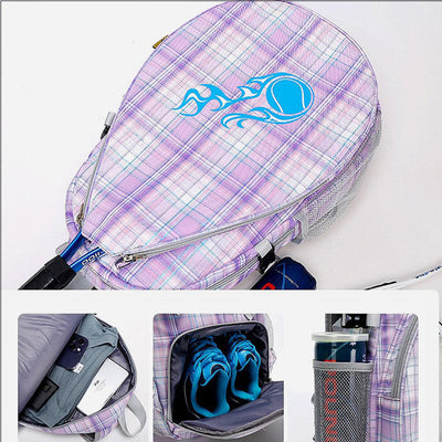 Plaid Print Tennis Racket Bag Backpack with Shoe Compartment