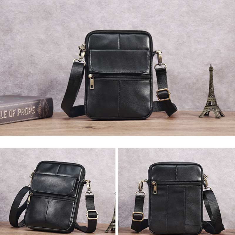 Real Leather Small Messenger Crossbody Bag for Men with Multiple Pockets