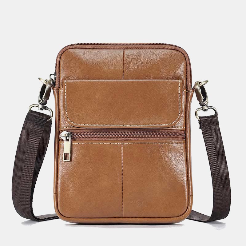 Real Leather Small Messenger Crossbody Bag for Men with Multiple Pockets