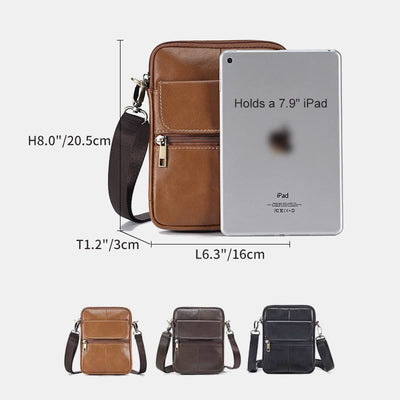 Real Leather Small Messenger Crossbody Bag for Men with Multiple Pockets