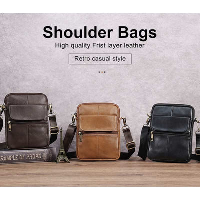 Real Leather Small Messenger Crossbody Bag for Men with Multiple Pockets