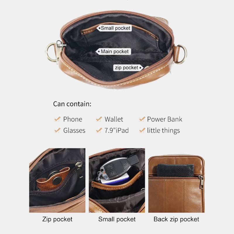 Real Leather Small Messenger Crossbody Bag for Men with Multiple Pockets