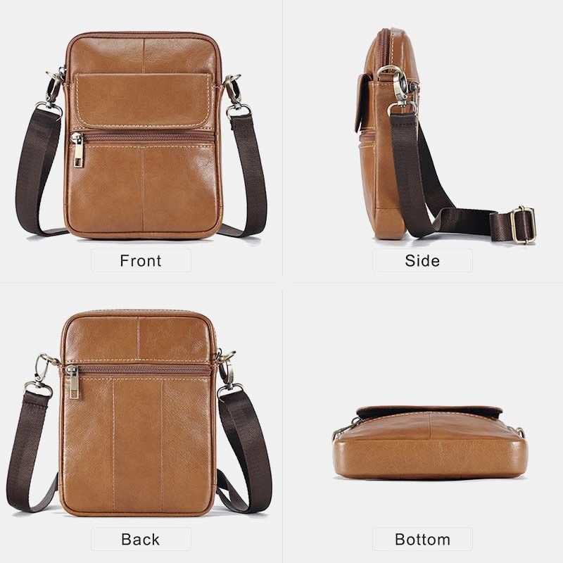 Real Leather Small Messenger Crossbody Bag for Men with Multiple Pockets