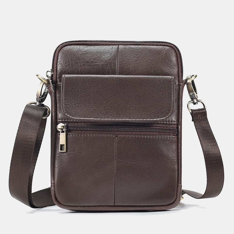 Real Leather Small Messenger Crossbody Bag for Men with Multiple Pockets