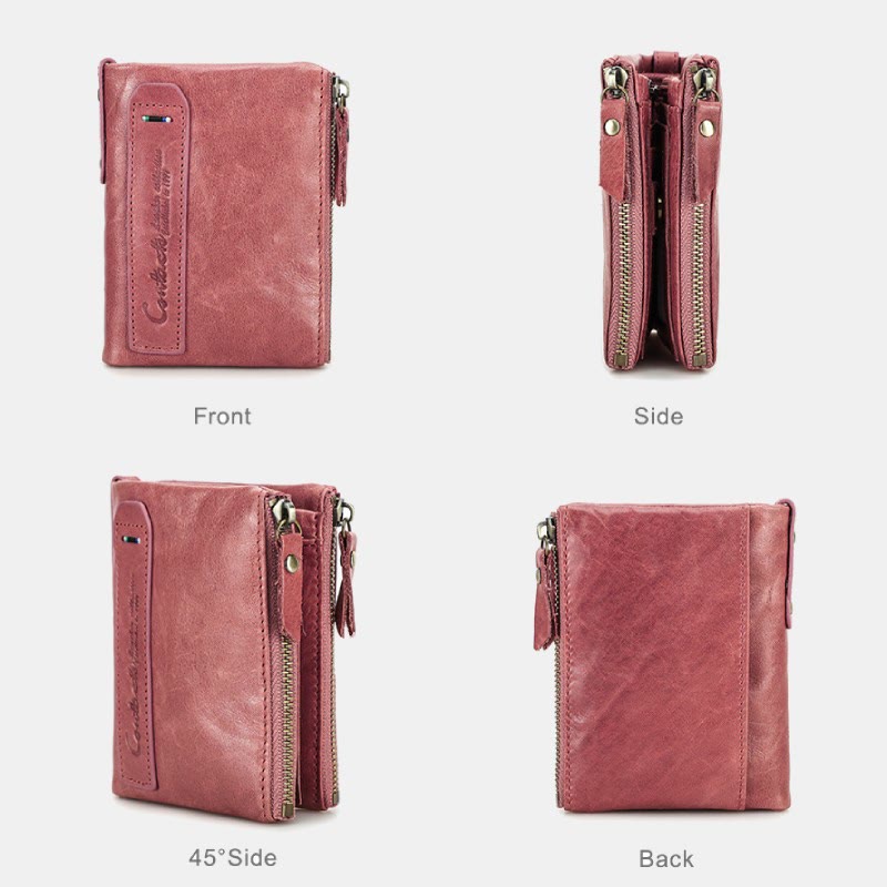 Multifunctional Genuine Leather Double Zipper Wallet