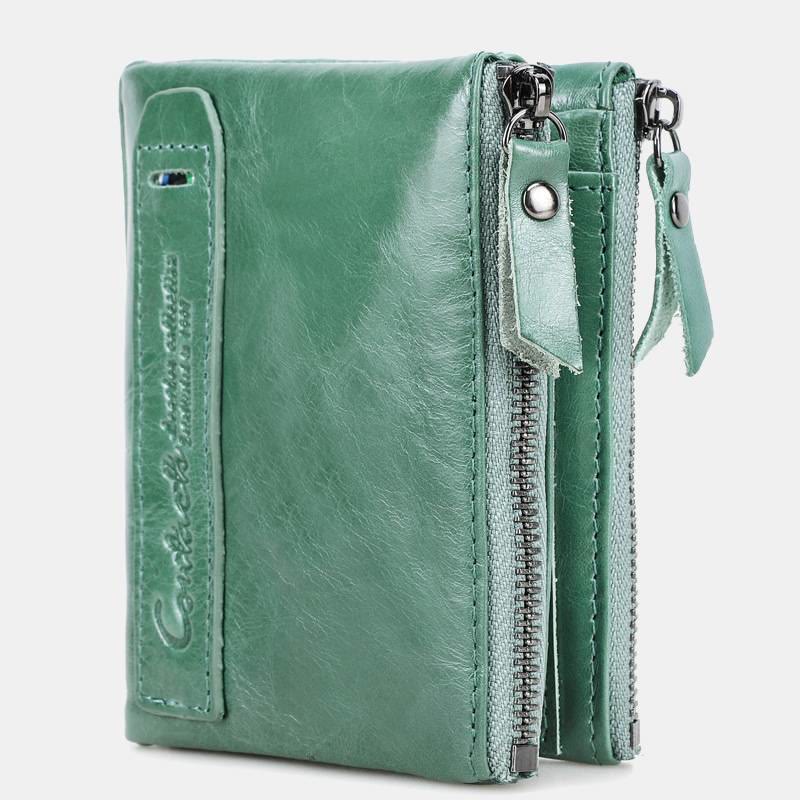 Multifunctional Genuine Leather Double Zipper Wallet