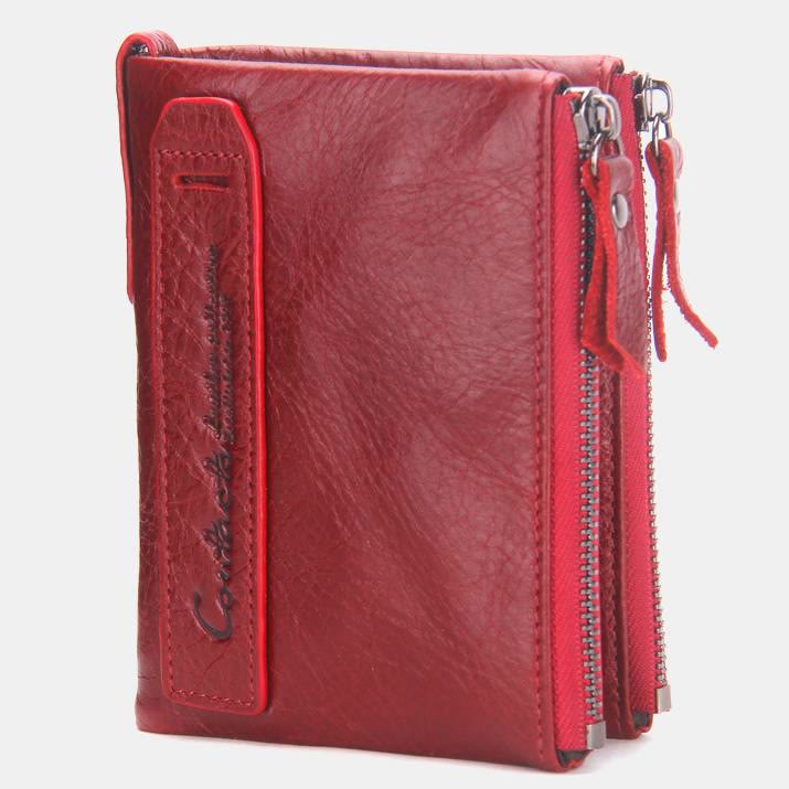 Multifunctional Genuine Leather Double Zipper Wallet