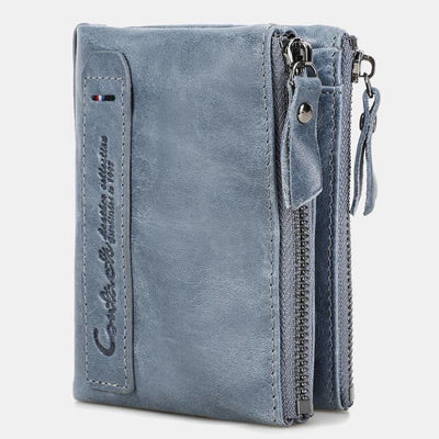 Multifunctional Genuine Leather Double Zipper Wallet