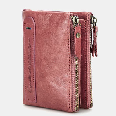 Multifunctional Genuine Leather Double Zipper Wallet