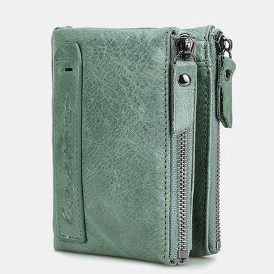 Multifunctional Genuine Leather Double Zipper Wallet