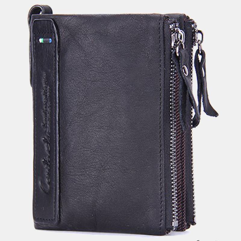 Multifunctional Genuine Leather Double Zipper Wallet