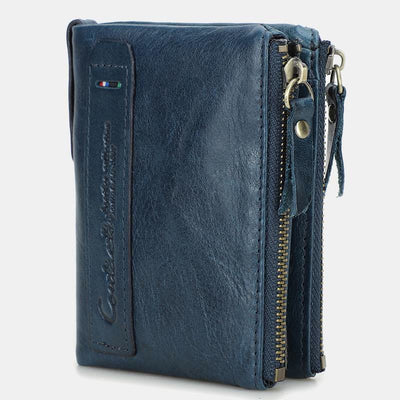 Multifunctional Genuine Leather Double Zipper Wallet