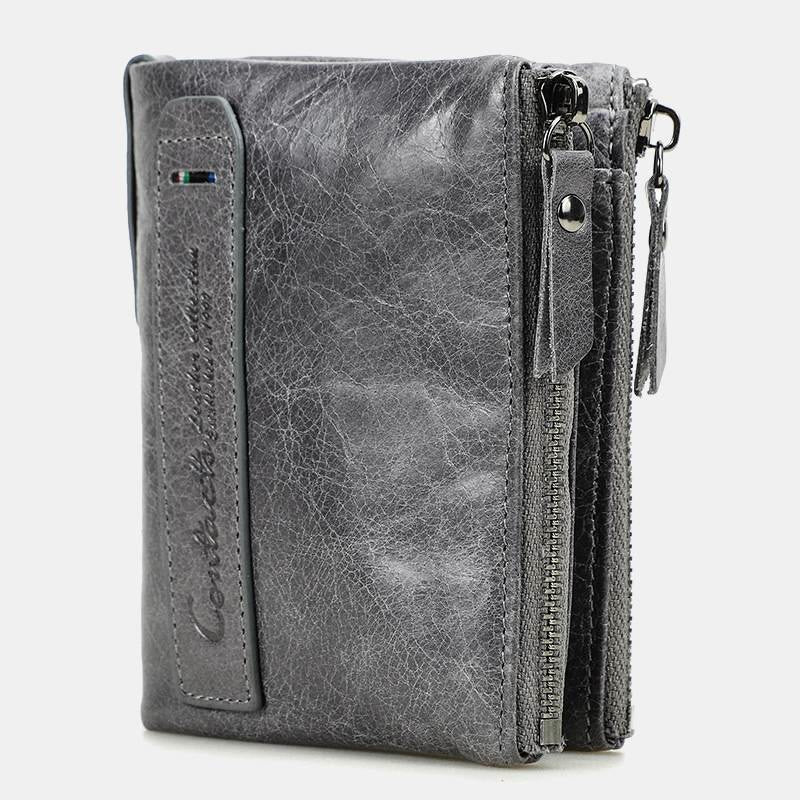 Multifunctional Genuine Leather Double Zipper Wallet