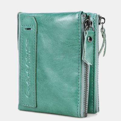 Multifunctional Genuine Leather Double Zipper Wallet