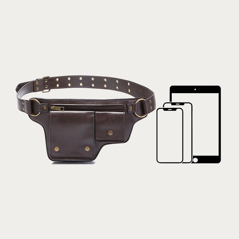 Retro Vegan Leather Waist Bag Travel Daypack Everyday Carry Purse