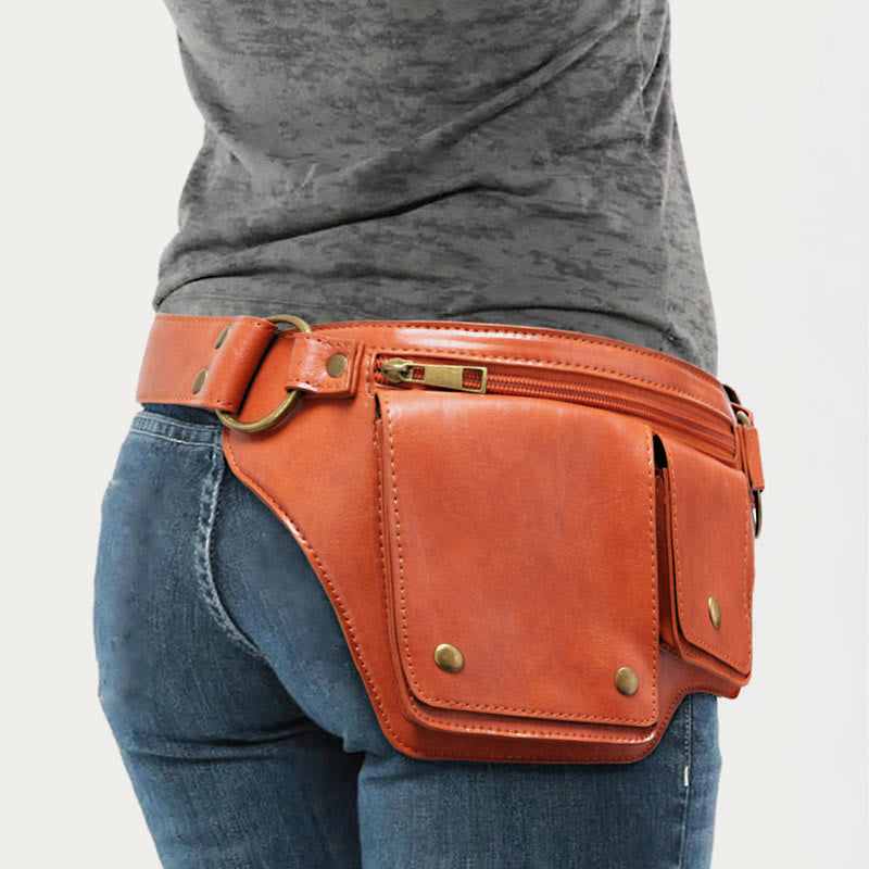 Retro Vegan Leather Waist Bag Travel Daypack Everyday Carry Purse