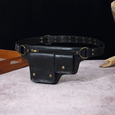 Retro Vegan Leather Waist Bag Travel Daypack Everyday Carry Purse